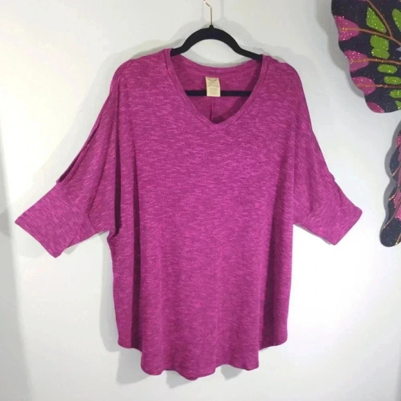 Faded Glory Top 3/4 Sleeve Cold Shoulder Lightweight Sweater Purple Pink 1x - Picture 1 of 14